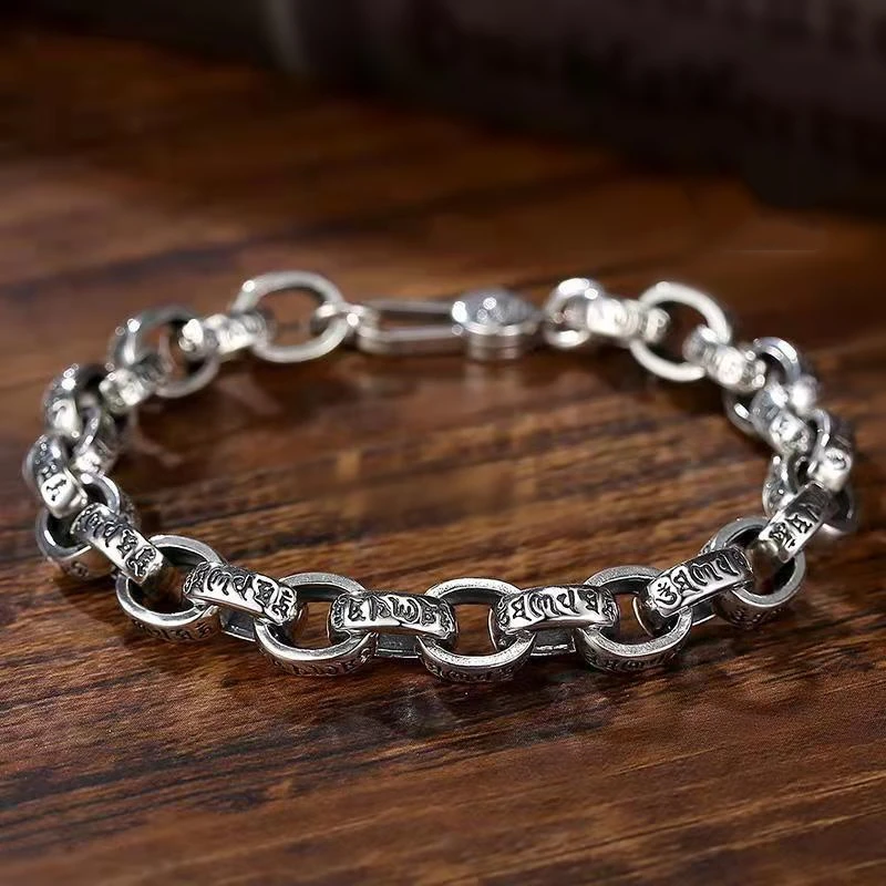 Simple S925 Sterling Silver 8mm Six Character Mantra Men's and Women's Bracelets Hip Hop Punk Trendy Chain Fashion Luxury Gift
Simple S925 Sterling Silver 8mm Six Character Mantra Men's and Women's Bracelets Hip Hop Punk Trendy Chain Fashion Luxury Gift