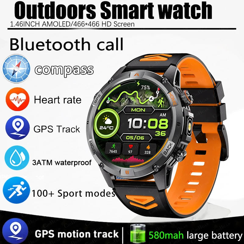 Outdoors Upgraded T-Rex3 Military GPS Smart Watch Men 10ATM Waterproof Compass LED Flashlight HD Call Watch Man For Android iOS