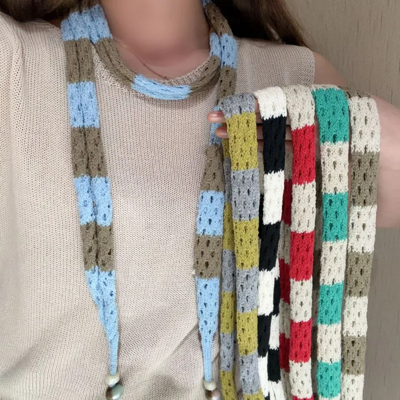 Корейский модный шарф с цветовыми блоками и полосками для женщин, с индивидуальным дизайном и бусинами на шее
Корейский модный шарф с цветовыми блоками и полосками для женщин, с индивидуальным дизайном и бусинами на шее