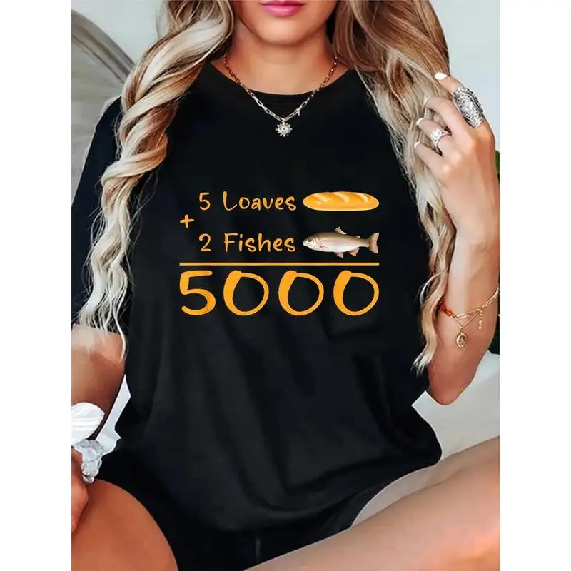 "Funny Christian T-Shirt for Women | '5 Loaves 2 Fishes' Graphic Tee | Religious Bible Story Gift | Jesus Humor Top"
"Funny Christian T-Shirt for Women | '5 Loaves 2 Fishes' Graphic Tee | Religious Bible Story Gift | Jesus Humor Top"
