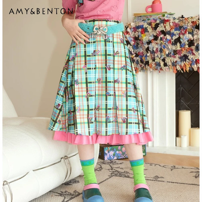 Spring And Summer Original Design Women's Skirt Green Plaid Contrasting Color Pink Edge Pleats Cute Little Animal Sweet Skirts
Spring And Summer Original Design Women's Skirt Green Plaid Contrasting Color Pink Edge Pleats Cute Little Animal Sweet Skirts
