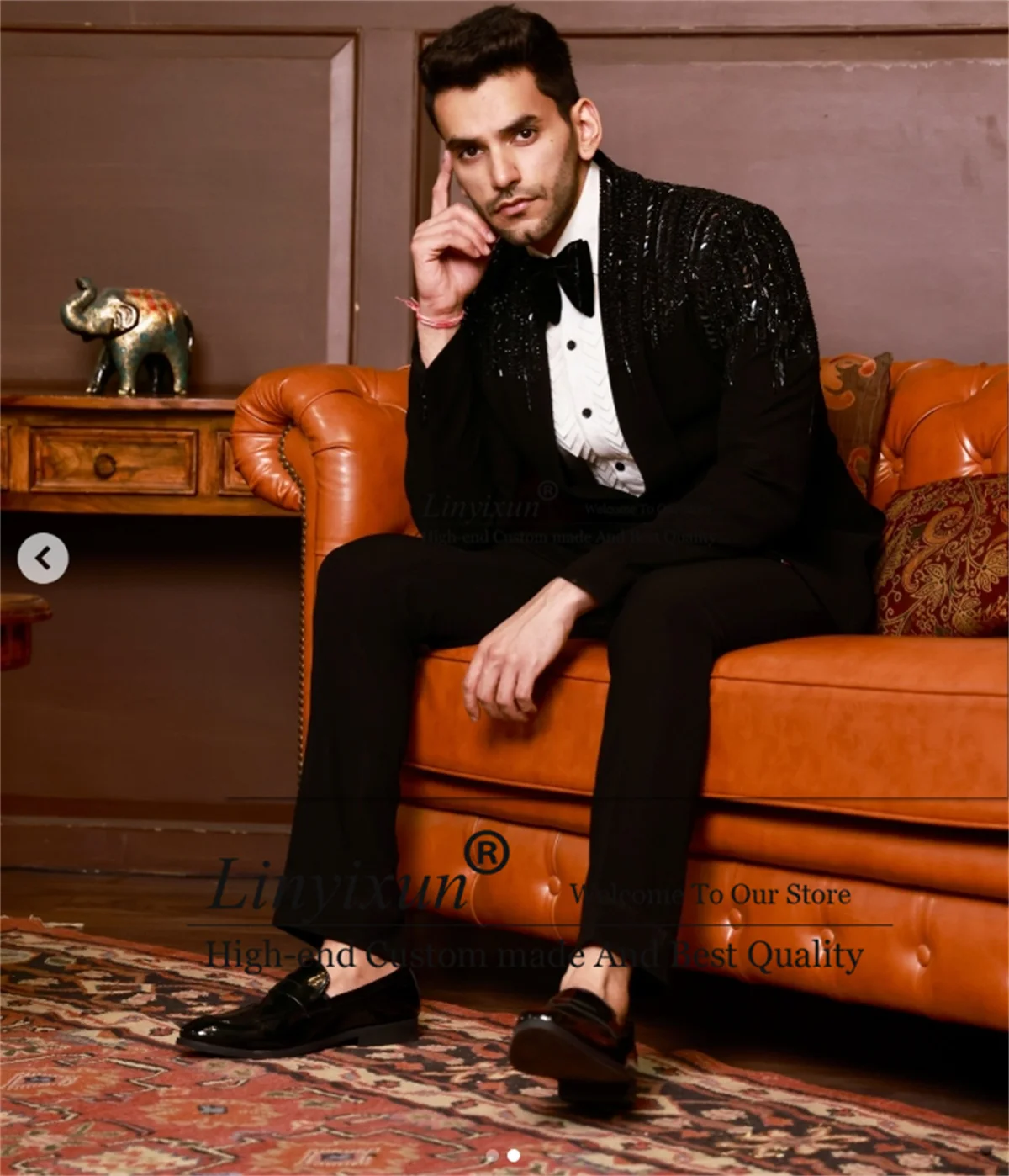 Glitter Metal Embellished Men Suits Shawl Lapel Groom Wedding Tuxedos Customized Prom Blazers Outfit Terno Masculino Completo
Glitter Metal Embellished Men Suits Shawl Lapel Groom Wedding Tuxedos Customized Prom Blazers Outfit Terno Masculino Completo