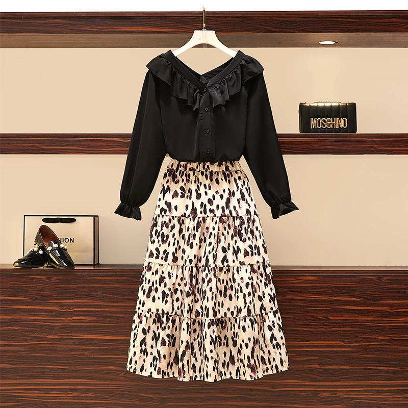 Casual Two-piece Set For Women V Neck Ruffles Chiffon Blouse Tops And Leopard Skirt Large Size Female Spring Autumn Match Suits
Casual Two-piece Set For Women V Neck Ruffles Chiffon Blouse Tops And Leopard Skirt Large Size Female Spring Autumn Match Suits