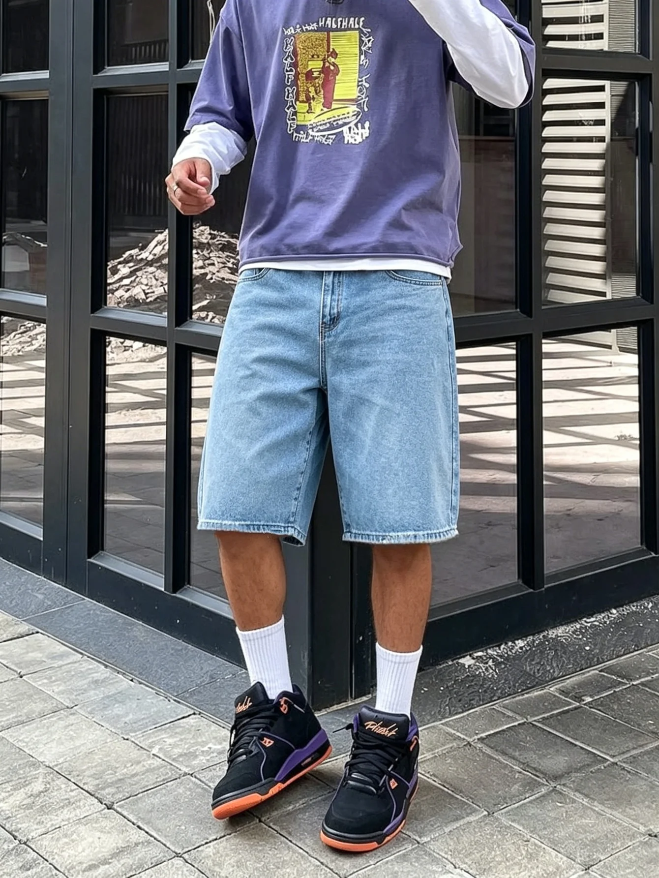 Simple casual blue non stretch jorts men loose shape breathable fabric summer outdoor leisure daily wearing garments
Simple casual blue non stretch jorts men loose shape breathable fabric summer outdoor leisure daily wearing garments