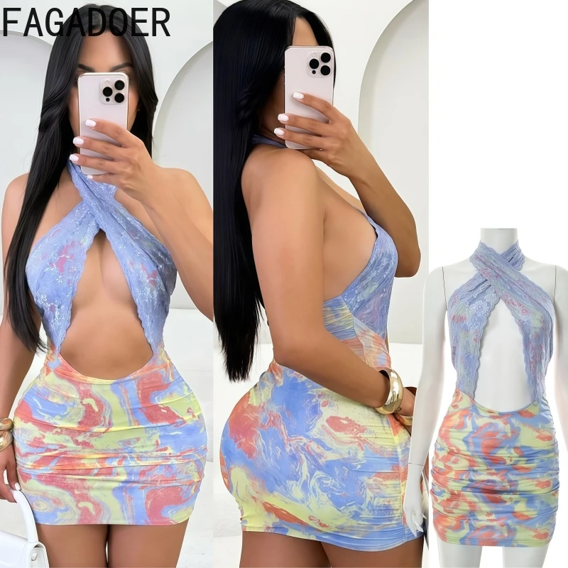 FAGADOER Y2K Sexy Lace Tie Dye Print Patchwork Bodycon Mini Dress Women Halter Hollow Out Backless Dresses Female Streetwear New
FAGADOER Y2K Sexy Lace Tie Dye Print Patchwork Bodycon Mini Dress Women Halter Hollow Out Backless Dresses Female Streetwear New