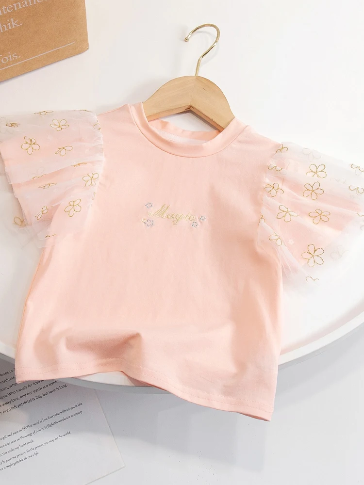 Футболка для девочек с коротким рукавом в корейском стиле, с цветочным принтом, летняя новинка, из смесового хлопка, с круглым вырезом, пуловер, топ
Футболка для девочек с коротким рукавом в корейском стиле, с цветочным принтом, летняя новинка, из смесового хлопка, с круглым вырезом, пуловер, топ