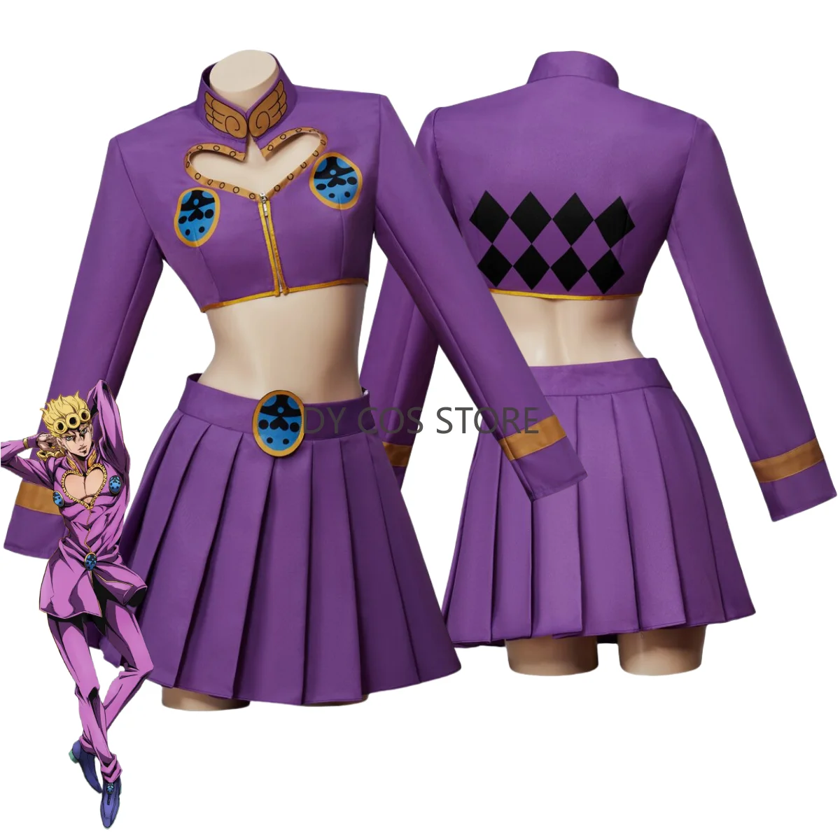 Anime JOJO's Bizarre Adventure Golden Wind Giorno Giovanna Cosplay Costume Sexy Purple Skirts Crop Top and Mini Skirts Party Set
Anime JOJO's Bizarre Adventure Golden Wind Giorno Giovanna Cosplay Costume Sexy Purple Skirts Crop Top and Mini Skirts Party Set