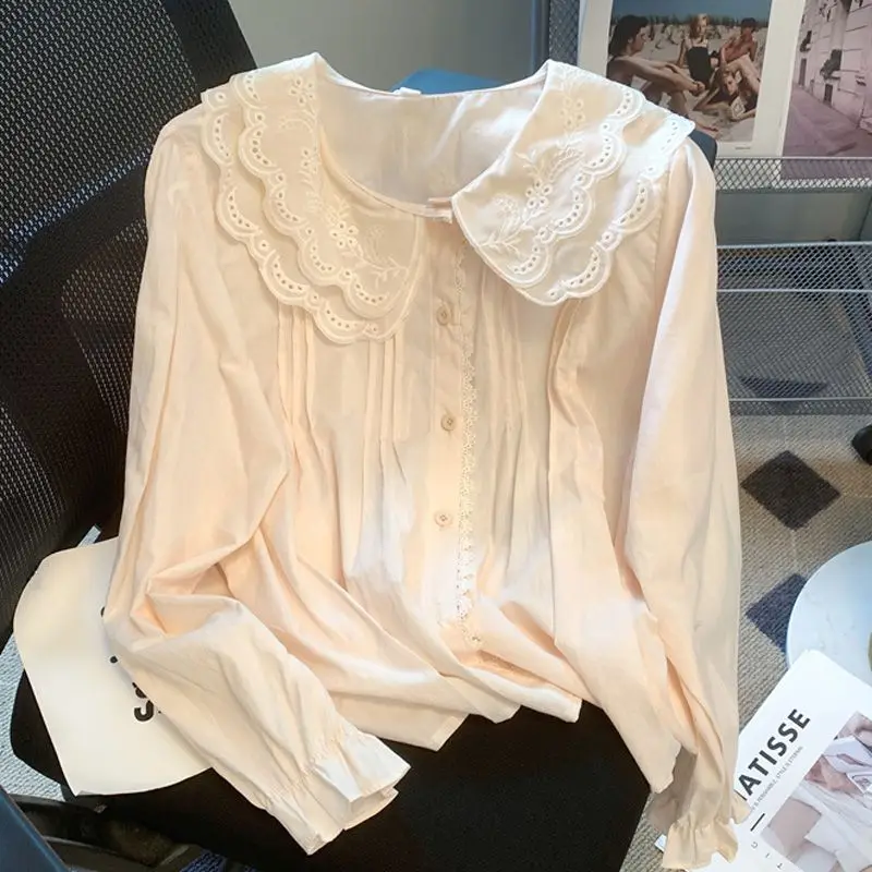 French lace doll collar shirt, women's base shirt, small, fresh, sweet, loose shirt, western-style top
French lace doll collar shirt, women's base shirt, small, fresh, sweet, loose shirt, western-style top