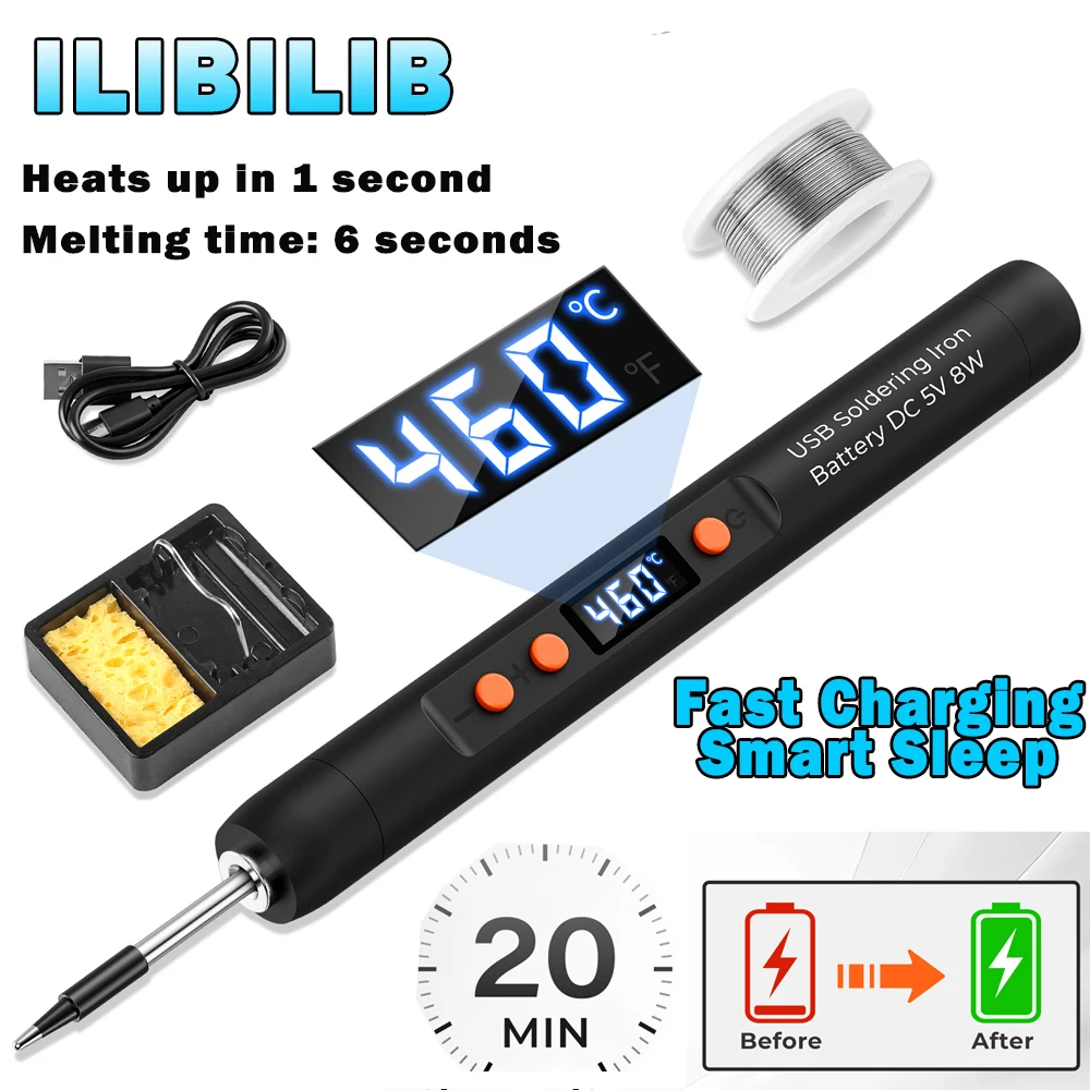 ILIBILIB USB or Battery-Powered Dual-Use Soldering Iron Set, Soldering Iron Holder, Solder Wire, with 5-Speed Temperature Control.With Automatic Aleep Soldering Iron
ILIBILIB USB or Battery-Powered Dual-Use Soldering Iron Set, Soldering Iron Holder, Solder Wire, with 5-Speed Temperature Control.With Automatic Aleep Soldering Iron