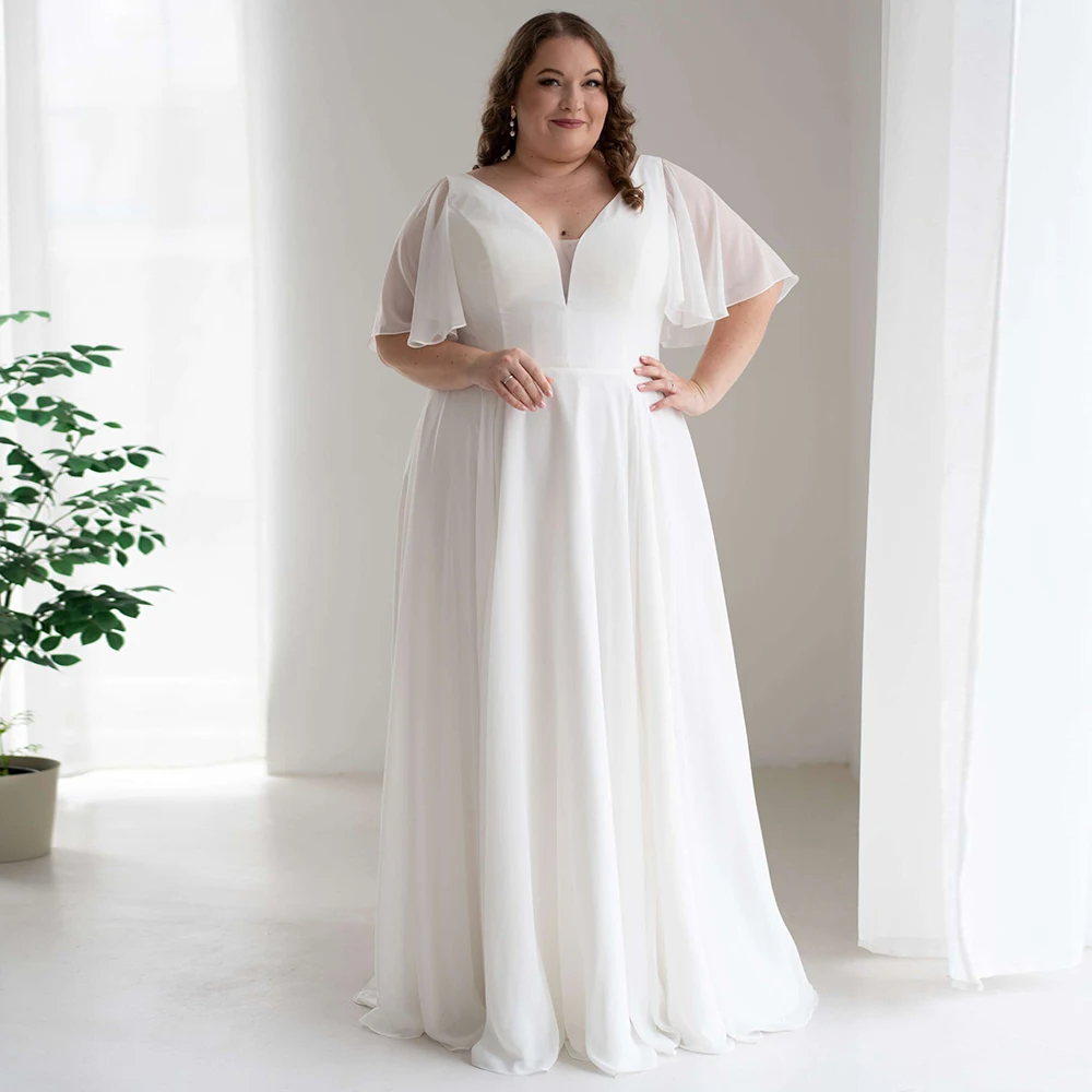 Elegant Chiffon Beach Plus Size Wedding Dress with Half Sleeves for Women Customized V-Neck Zipper Back Civil Briidal Dress
Elegant Chiffon Beach Plus Size Wedding Dress with Half Sleeves for Women Customized V-Neck Zipper Back Civil Briidal Dress