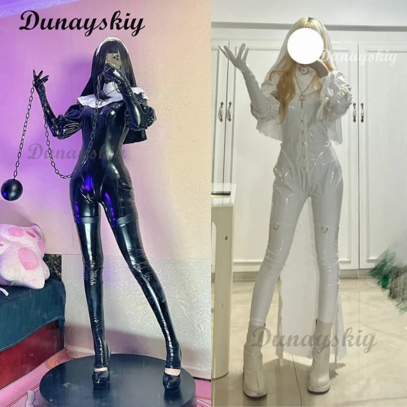 Women Gothic Style Jumpsuit Black White One-Piece Catsuit Jumpsuit and Skirt with Leg Ring Shoe Cosplay Costume for Halloween
Women Gothic Style Jumpsuit Black White One-Piece Catsuit Jumpsuit and Skirt with Leg Ring Shoe Cosplay Costume for Halloween