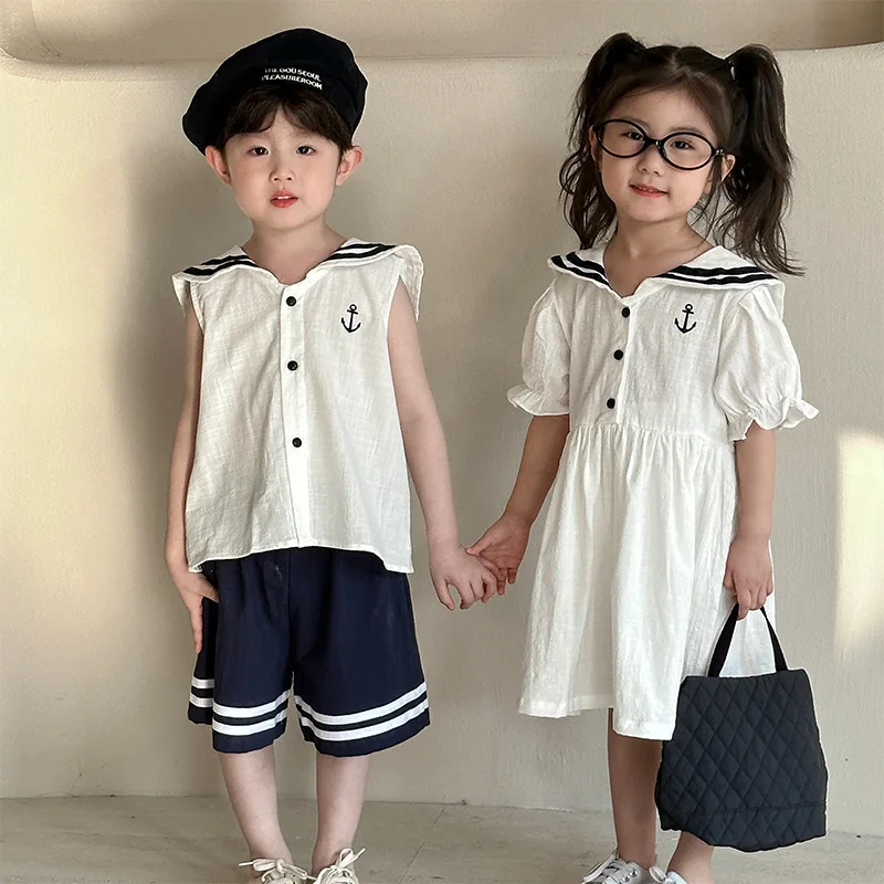 Brother And Sister Clothes 2025 Summer New Cotton Navy Wind Baby Boy's Suit Or Baby Girl Dress
Brother And Sister Clothes 2025 Summer New Cotton Navy Wind Baby Boy's Suit Or Baby Girl Dress