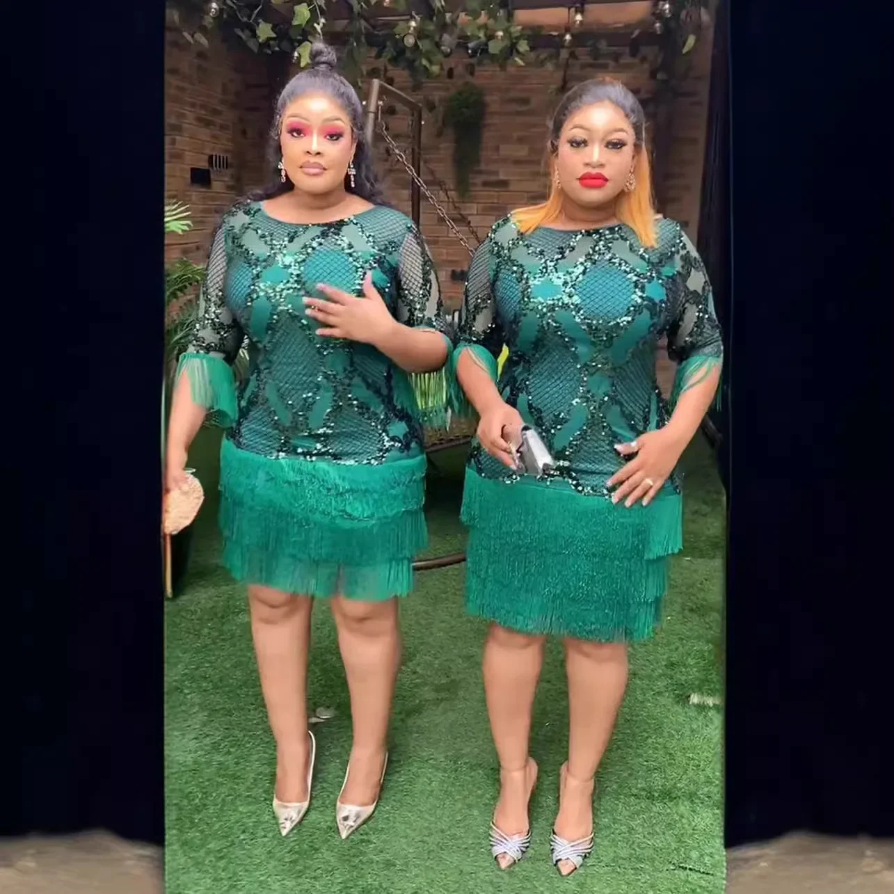 Summe African Dresses for Women Sexy African Half Sleeve Sequin Party Evening Black Purple Green Dress Tassel Africa Clothing
Summe African Dresses for Women Sexy African Half Sleeve Sequin Party Evening Black Purple Green Dress Tassel Africa Clothing
