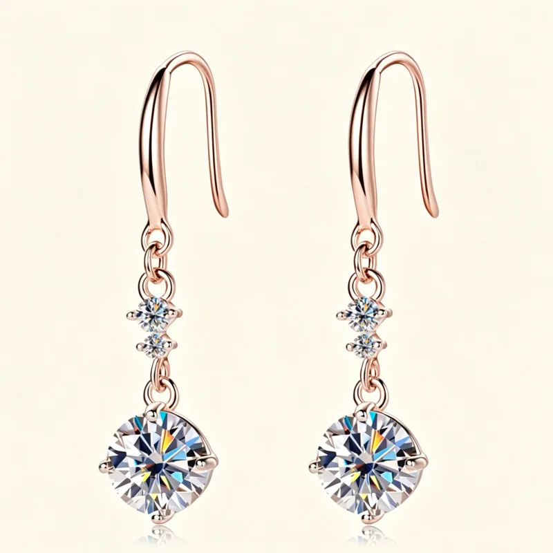 1CT 925 Sterling Silver Drop Earrings Round Cut Moissanite Dangling Rose Gold Color and Gold Color Earrings For Women
1CT 925 Sterling Silver Drop Earrings Round Cut Moissanite Dangling Rose Gold Color and Gold Color Earrings For Women