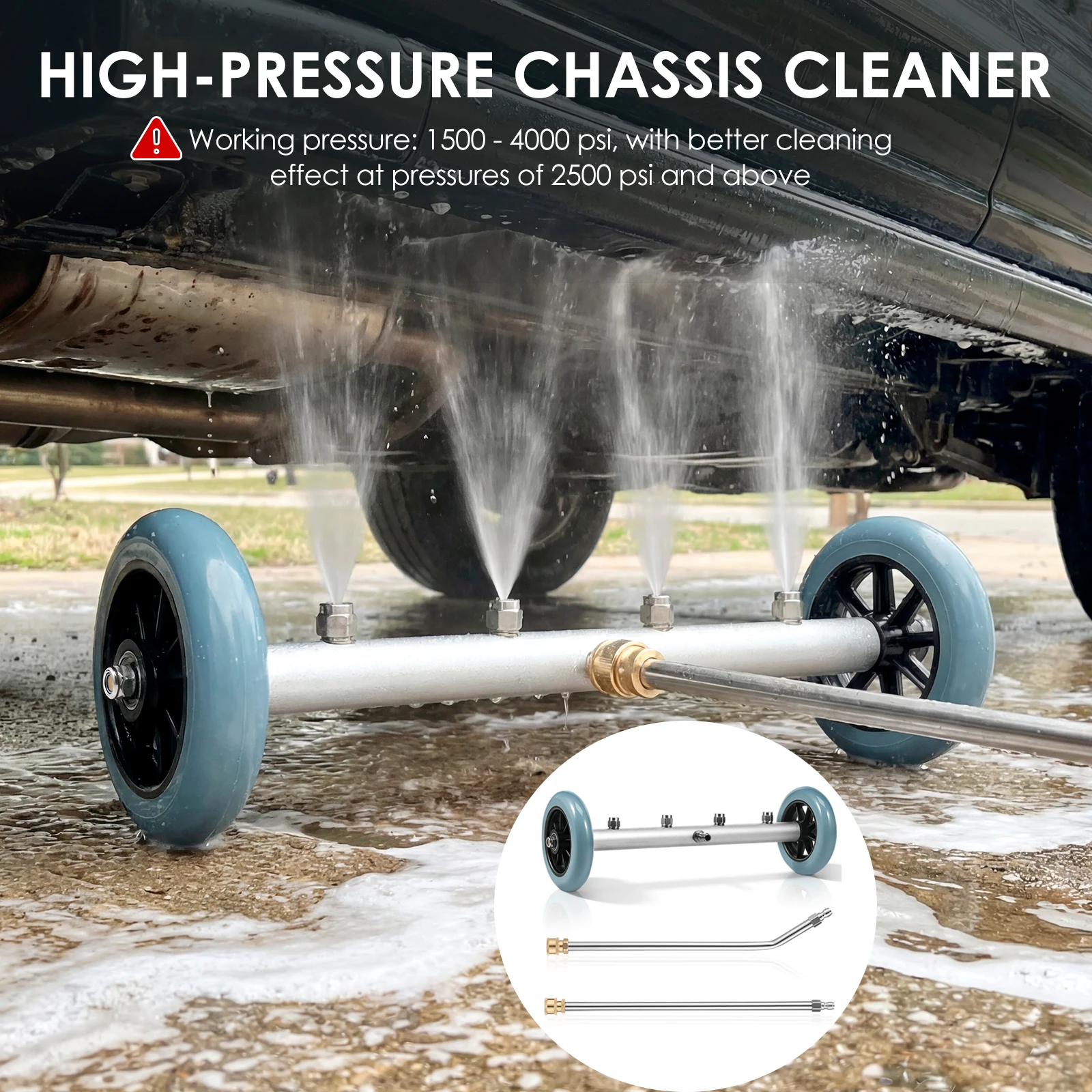 Undercarriage Cleaner High Pressure Washer Attachment 4000 PSI, Hot/Cold, 4-Nozzle Wheel Base No Crawl Automotive Undercarriage
Undercarriage Cleaner High Pressure Washer Attachment 4000 PSI, Hot/Cold, 4-Nozzle Wheel Base No Crawl Automotive Undercarriage