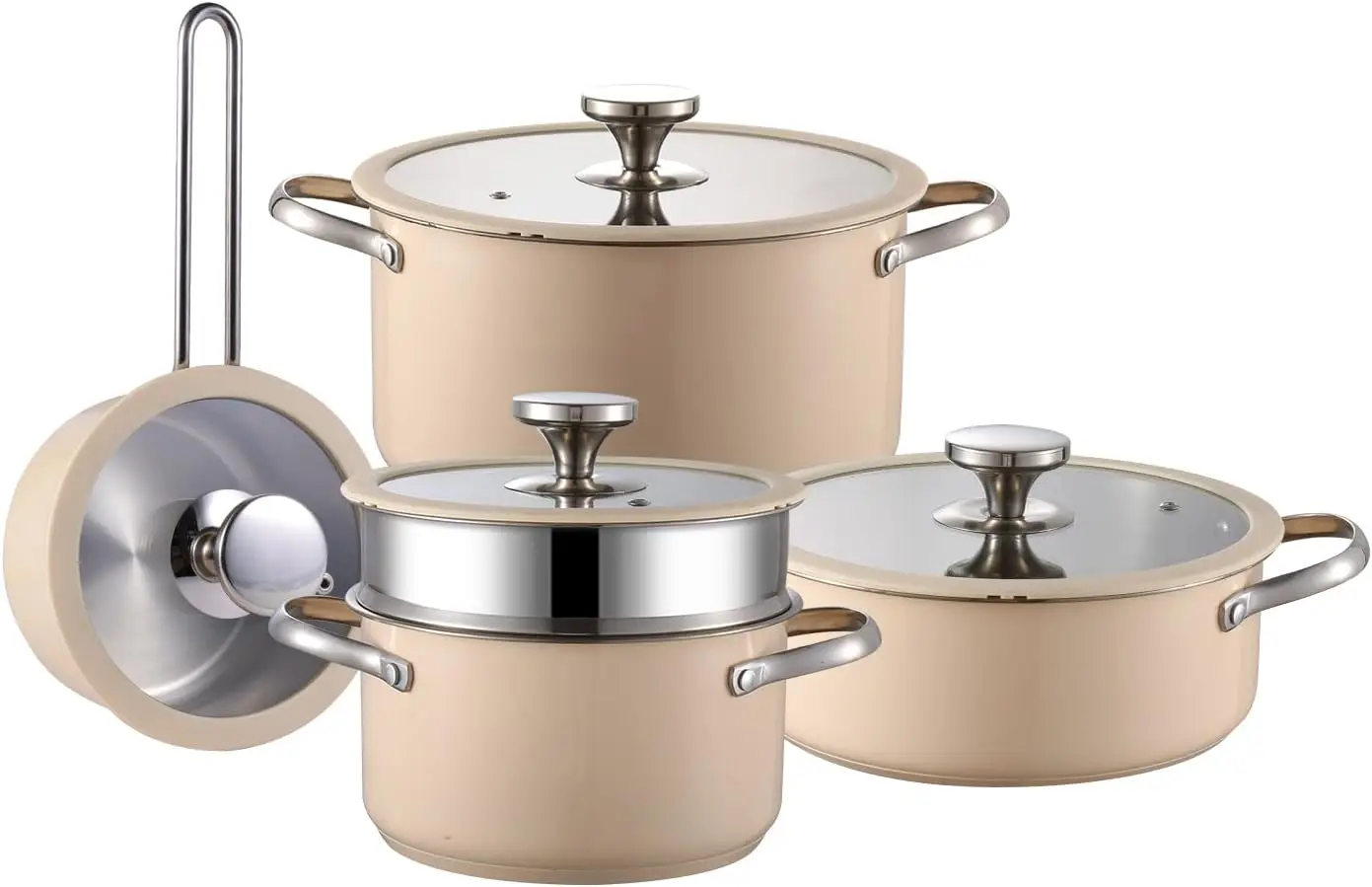 304 9pcs Stainless Steel Cookware Set, Nonstick Kitchen Cookware Set,Beige High Temperature Ceramic Paint, Including 1 M
304 9pcs Stainless Steel Cookware Set, Nonstick Kitchen Cookware Set,Beige High Temperature Ceramic Paint, Including 1 M