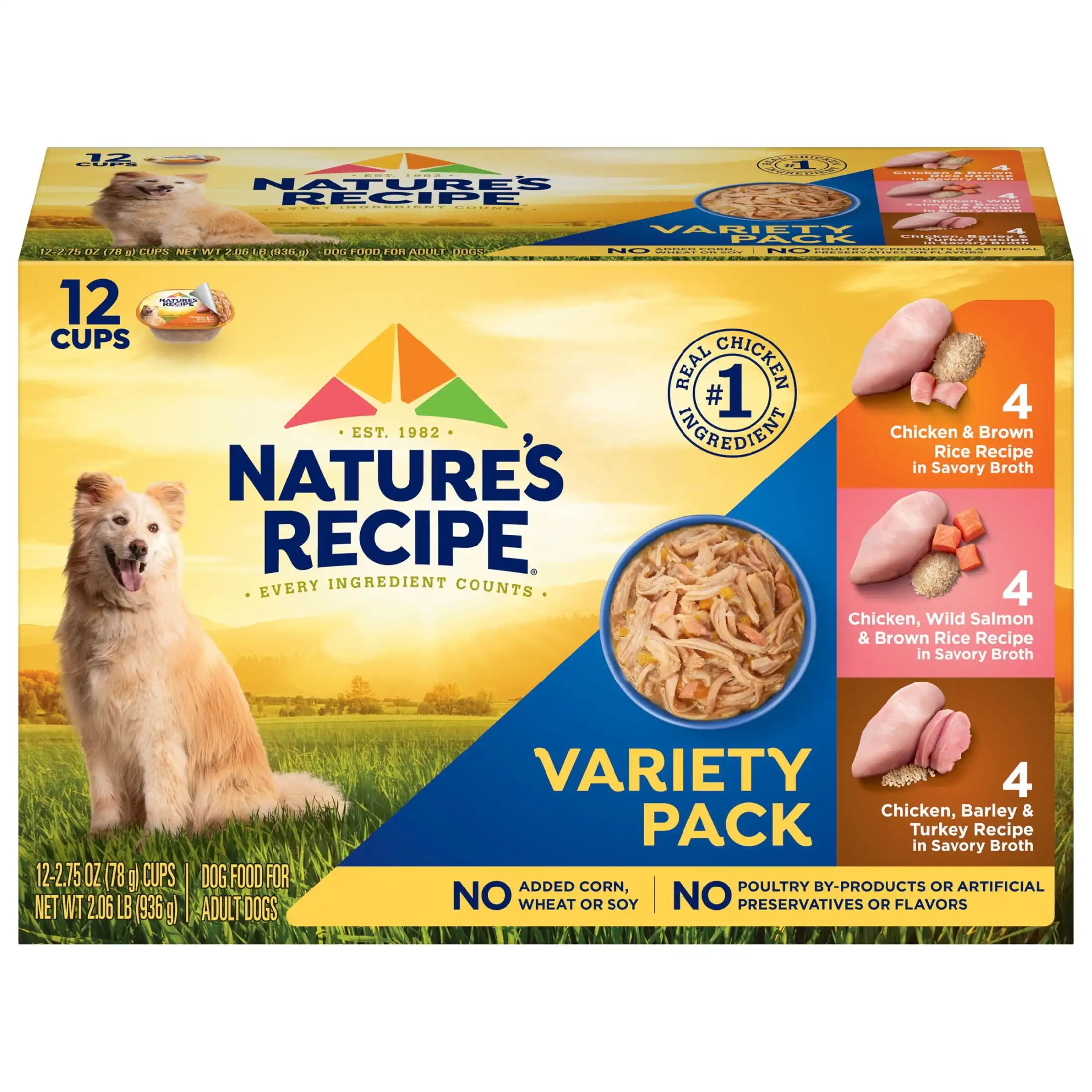 Nature’s Recipe Chicken, Salmon and Turkey Recipes Variety Pack Wet Dog Food, 2.75 oz. Cup, 12 Count
Nature’s Recipe Chicken, Salmon and Turkey Recipes Variety Pack Wet Dog Food, 2.75 oz. Cup, 12 Count
