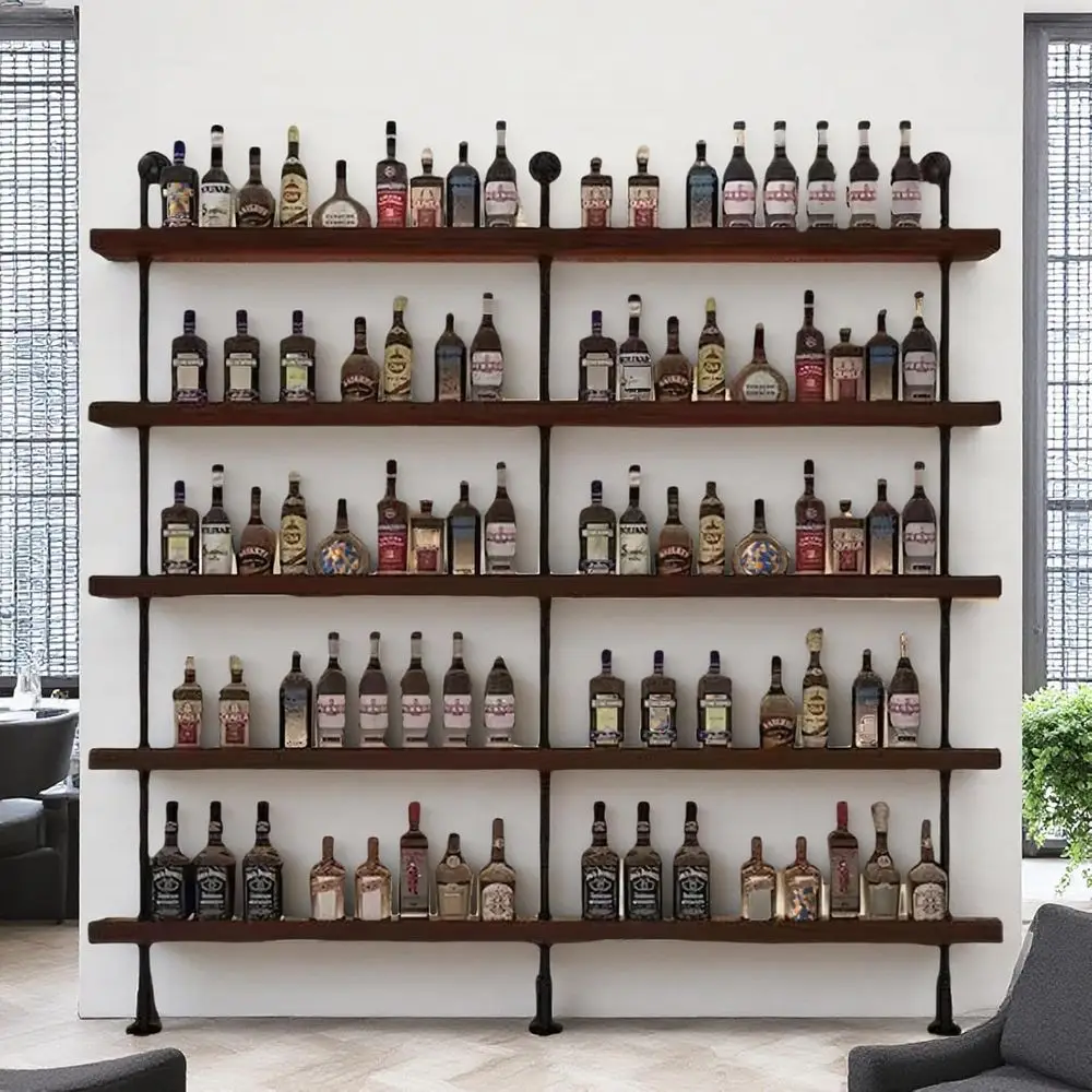 59 Rustic 5-Tier Wall-Mounted Wine Rack, Large Capacity for Liquor Bottles, Suitable for Home Bar & Dining Room, Walnut Finish
59 Rustic 5-Tier Wall-Mounted Wine Rack, Large Capacity for Liquor Bottles, Suitable for Home Bar & Dining Room, Walnut Finish