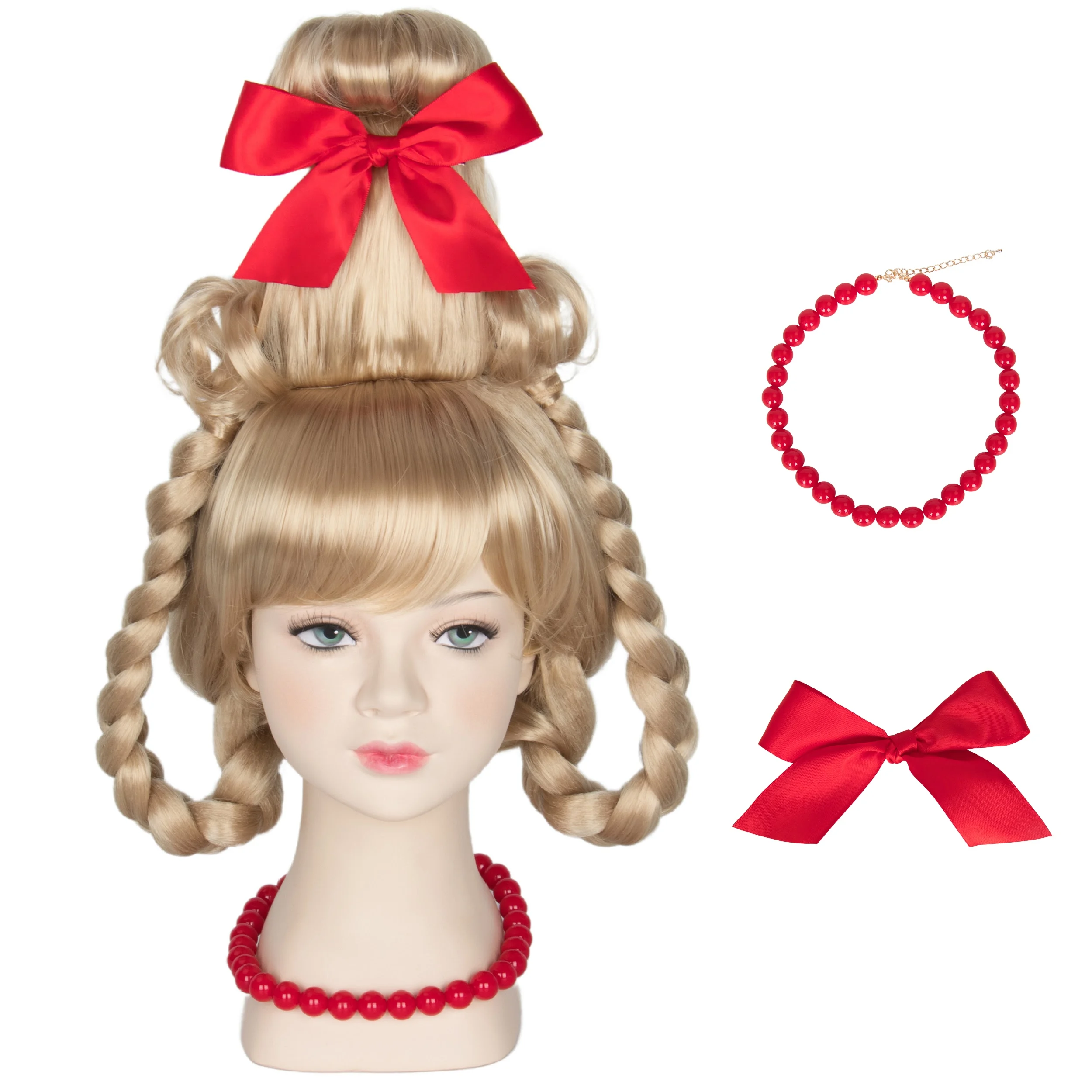 Miss U Hair Christmas Girl Wigs Long Blonde Braid Who Wig for Kids Children with Red Necklace and Ribbon Bow
Miss U Hair Christmas Girl Wigs Long Blonde Braid Who Wig for Kids Children with Red Necklace and Ribbon Bow