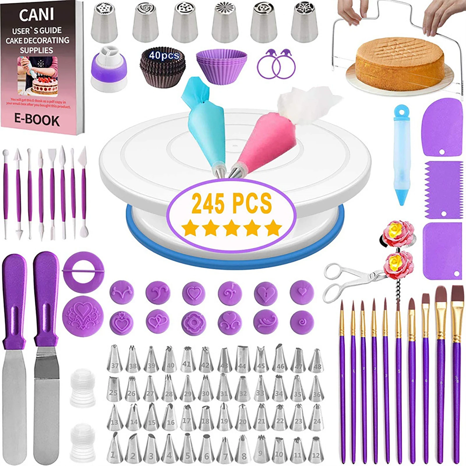 245PCS Cake Decorating Supplies Kit Anti-slip Baking Accessories Cake Turntable Pastry Piping Bag Icing Scraper Nozzle
245PCS Cake Decorating Supplies Kit Anti-slip Baking Accessories Cake Turntable Pastry Piping Bag Icing Scraper Nozzle