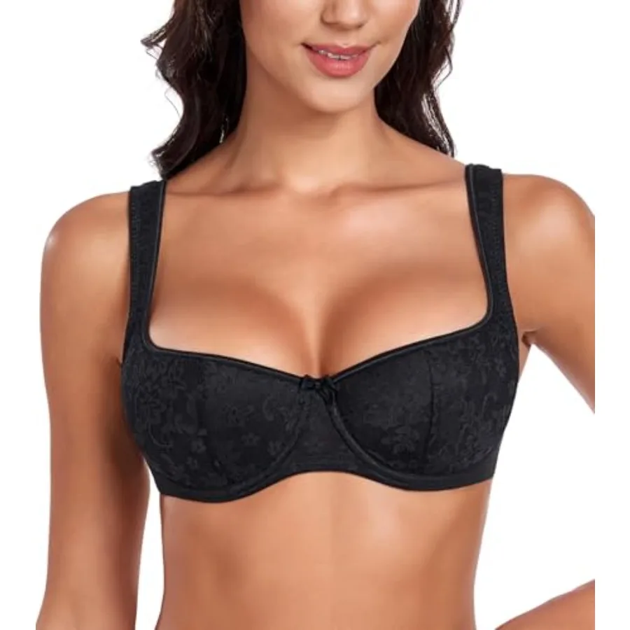 DotVol Women's Lightly Padded Floral Lace Demi Wide Straps Underwire Balconette Bra
DotVol Women's Lightly Padded Floral Lace Demi Wide Straps Underwire Balconette Bra