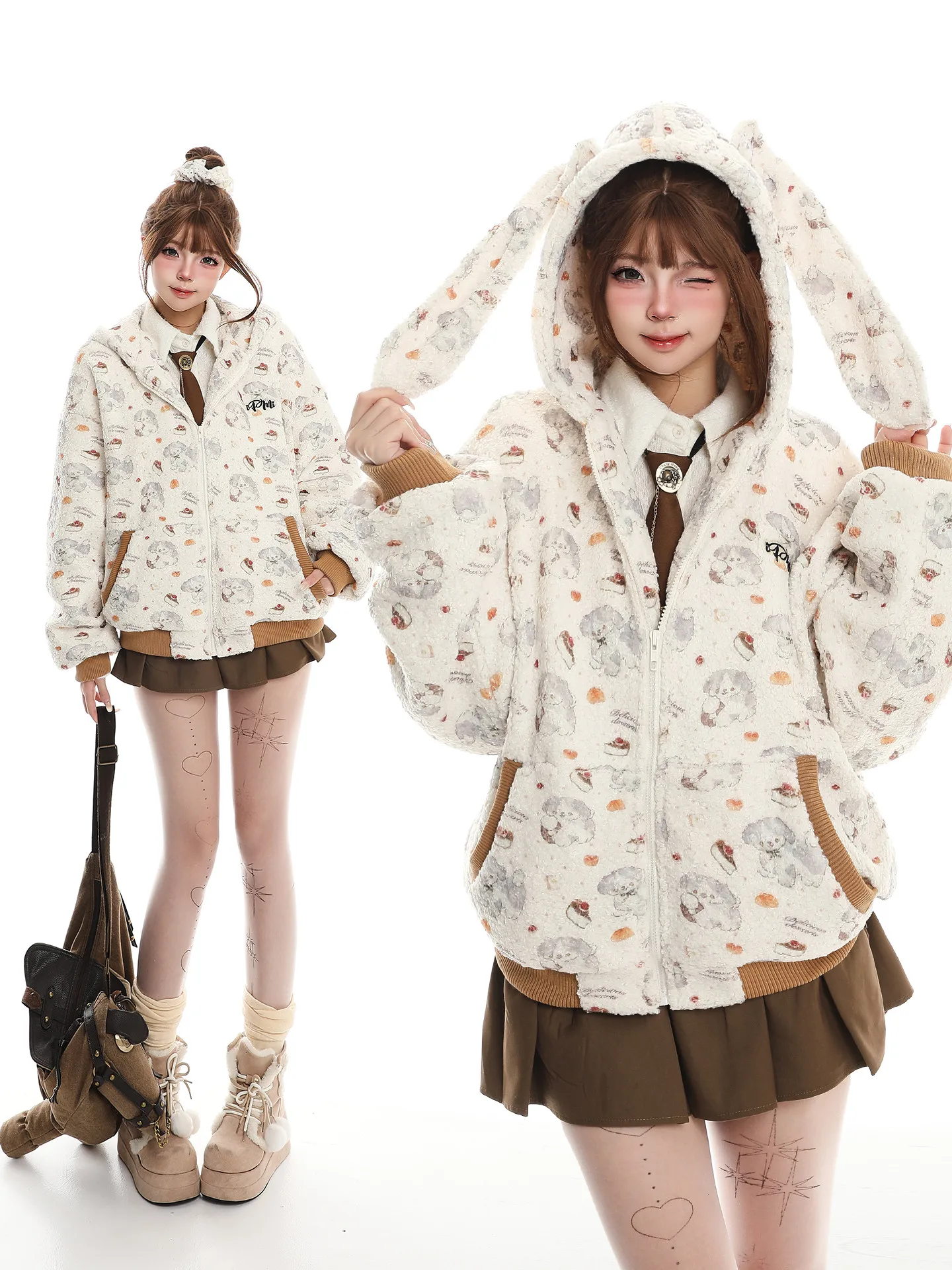 Теплое зимнее пальто с капюшоном и принтом в виде кроличьих ушек, свободного кроя, с длинными рукавами и молнией, для женщин
Теплое зимнее пальто с капюшоном и принтом в виде кроличьих ушек, свободного кроя, с длинными рукавами и молнией, для женщин