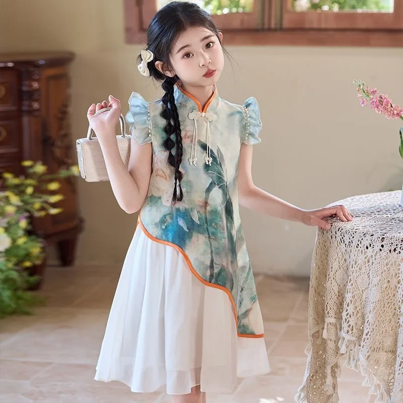 Girls' Summer Printed Cheongsam Dress Children's New Chinese Hanfu Dress Kids' Breathable Qipao Dress Performance Costume LJ634
Girls' Summer Printed Cheongsam Dress Children's New Chinese Hanfu Dress Kids' Breathable Qipao Dress Performance Costume LJ634