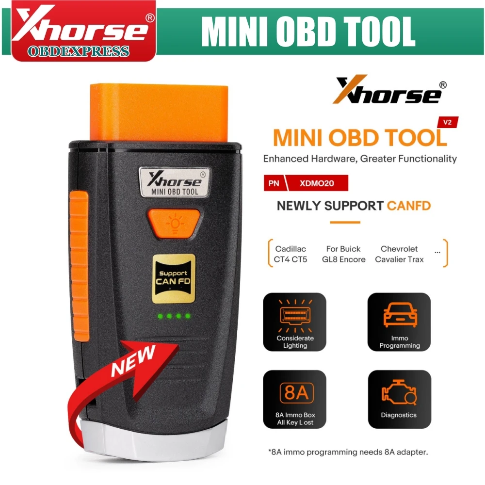 Xhorse MINI OBD TOOL V2 XDMO20 Newly Supports CANFD Protocol / LED light / 8A IMMO Box All Key Lost
Xhorse MINI OBD TOOL V2 XDMO20 Newly Supports CANFD Protocol / LED light / 8A IMMO Box All Key Lost