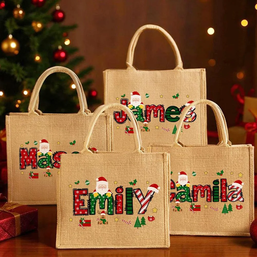 Festive Personalized Tote Bag Custom Name Jute Handbag Santa Tree Print Present Bag For Women Mom Gift Storage
Festive Personalized Tote Bag Custom Name Jute Handbag Santa Tree Print Present Bag For Women Mom Gift Storage
