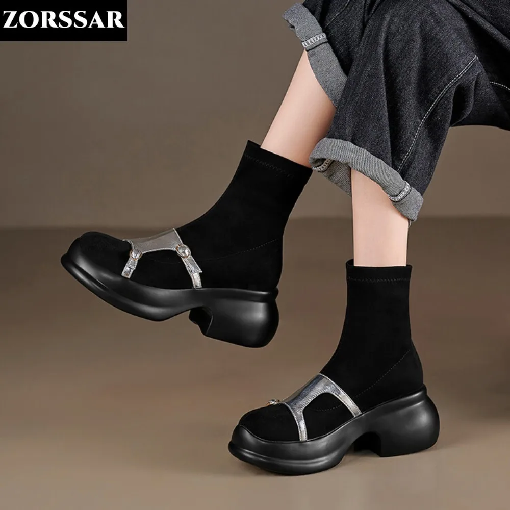 Genuine Leather Women Thick Soled Ankle Boots Round Toe Slip On Casual Classic Retro Platform Stretch Boots Female Winter Shoes
Genuine Leather Women Thick Soled Ankle Boots Round Toe Slip On Casual Classic Retro Platform Stretch Boots Female Winter Shoes
