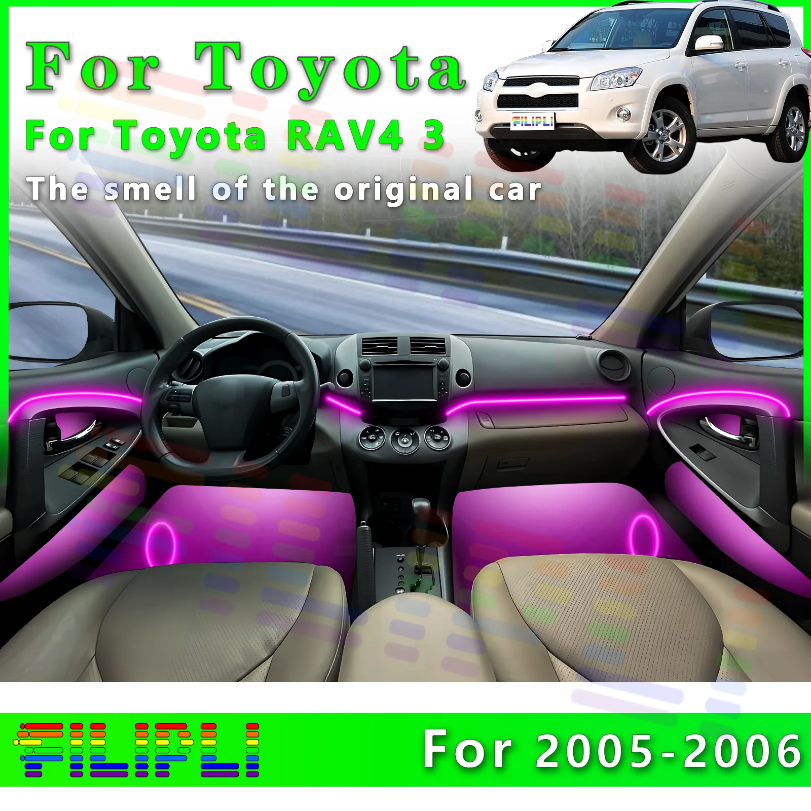FILIPLI для Toyota RAV4 3 2005-2006 декоративная светодиодная лента с 64 цветами и цветами на выбор цвета
FILIPLI для Toyota RAV4 3 2005-2006 декоративная светодиодная лента с 64 цветами и цветами на выбор цвета