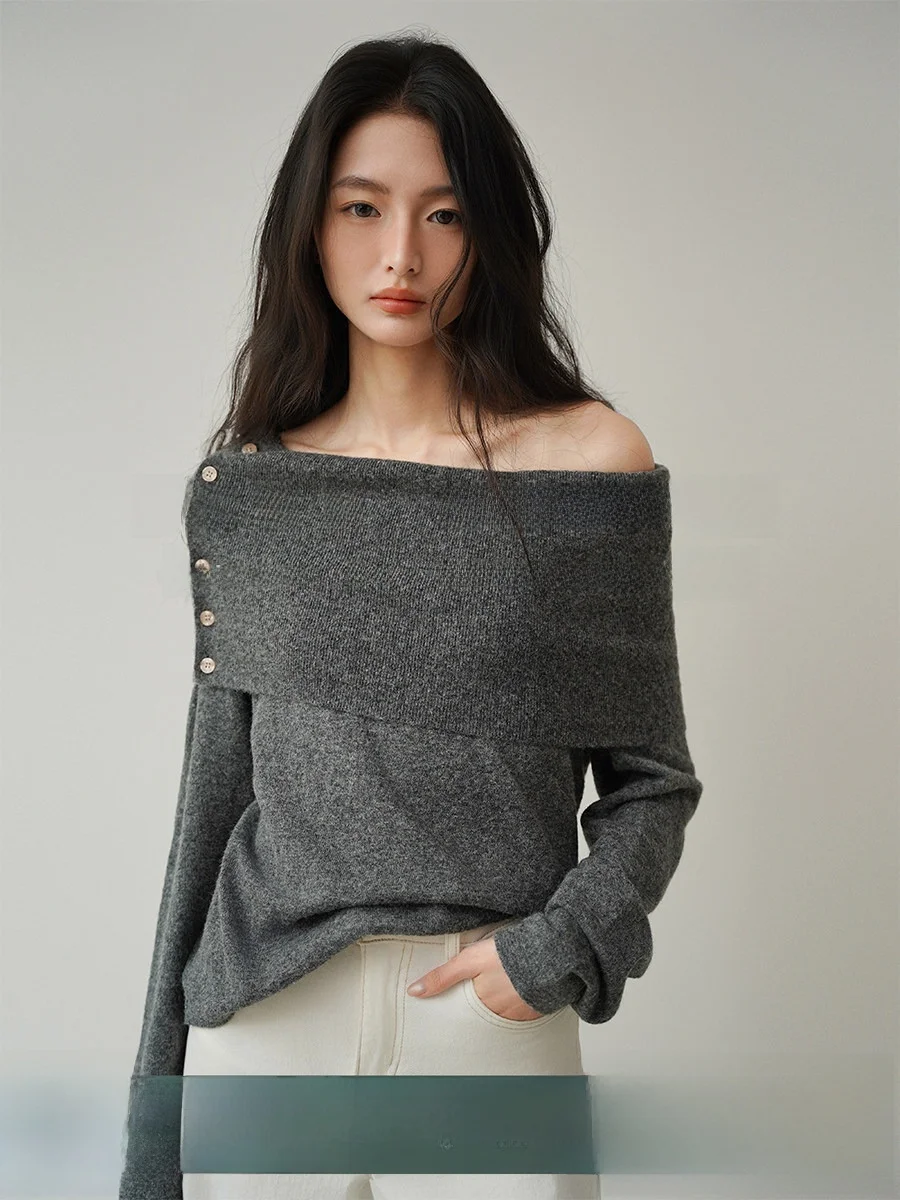 ay One-oulder Knitted Sweater Women's Base irt Exposing Clavicle Inner Wear Commute Sle Soft Long Sve Button Design
ay One-oulder Knitted Sweater Women's Base irt Exposing Clavicle Inner Wear Commute Sle Soft Long Sve Button Design
