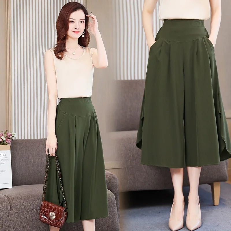 Women 2023 Summer Silk High Elastic Waist Solid Casual Pants for Mum Loose Calf-length Wide Leg Trousers Fashion Z49
Women 2023 Summer Silk High Elastic Waist Solid Casual Pants for Mum Loose Calf-length Wide Leg Trousers Fashion Z49