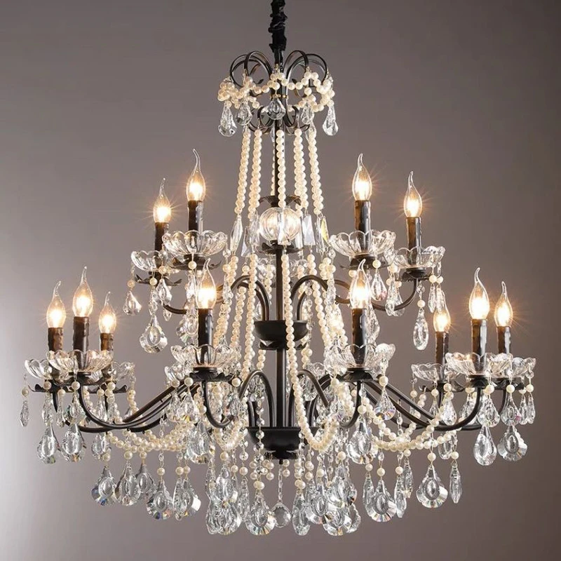 American Luxury Crystal Chandeliers Medieval Living Room Bedroom Restaurant Black Retro Pendant Lamp Countryside Light Fixtures
American Luxury Crystal Chandeliers Medieval Living Room Bedroom Restaurant Black Retro Pendant Lamp Countryside Light Fixtures