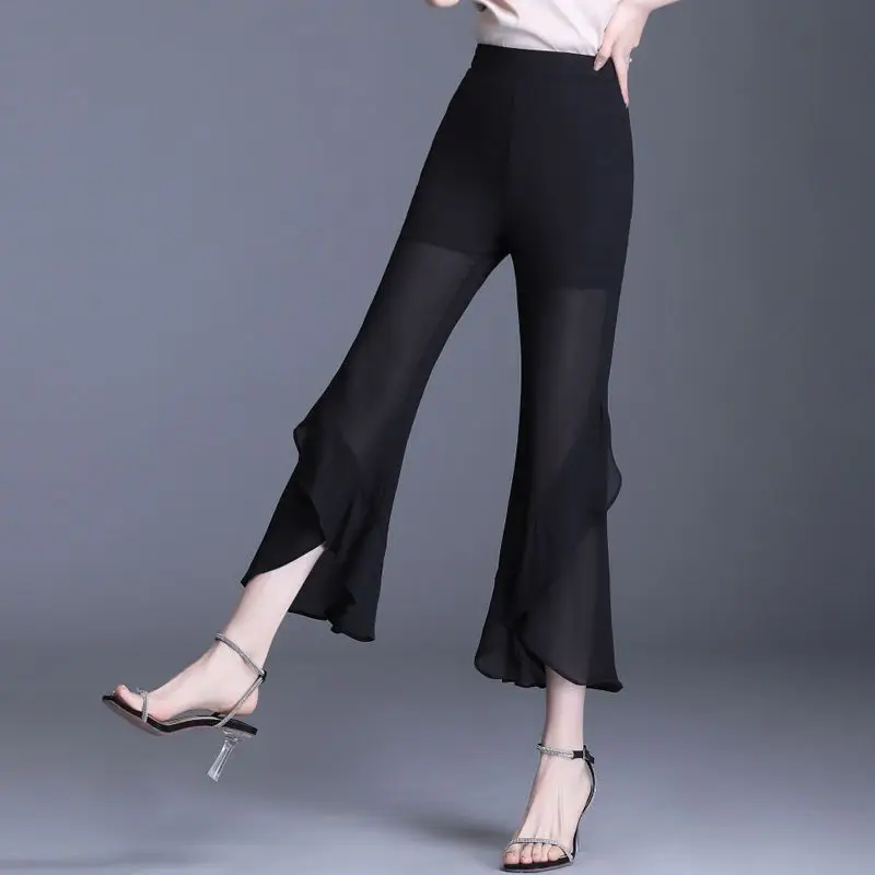Summer Chiffon Wide Leg Pants Women's Thin Hanging Draping Ethereal Short Women's Pants Fish Flared Nine Points Pants Q109
Summer Chiffon Wide Leg Pants Women's Thin Hanging Draping Ethereal Short Women's Pants Fish Flared Nine Points Pants Q109