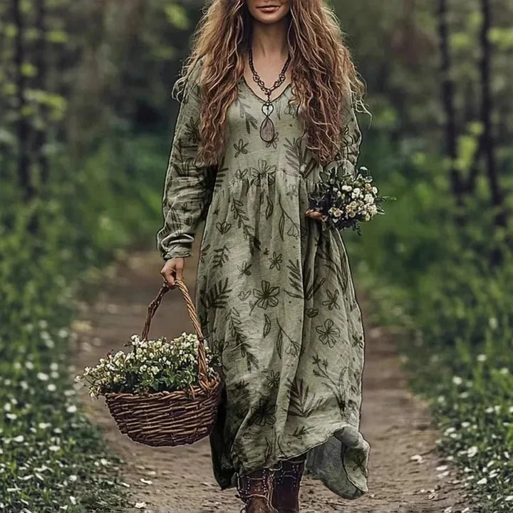 New Vintage Pattern Print Loose Long Dress Womens Spring Long Sleeve A-Line Party Dress Casual V Neck Female Pullover Dresses
New Vintage Pattern Print Loose Long Dress Womens Spring Long Sleeve A-Line Party Dress Casual V Neck Female Pullover Dresses