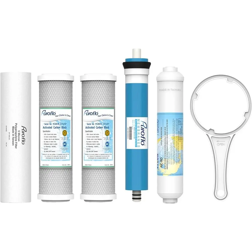 10 5-Stage Under Sink RO Water Filter Kit, Annual Replacement Set, Wrench Included
10 5-Stage Under Sink RO Water Filter Kit, Annual Replacement Set, Wrench Included