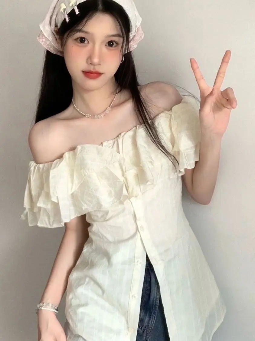 Sweet Pure Desire Spicy Girl One oulder irt Women Summer Lace Trim Slimming Waist Design Sensation Fitted irt Korean Sle
Sweet Pure Desire Spicy Girl One oulder irt Women Summer Lace Trim Slimming Waist Design Sensation Fitted irt Korean Sle