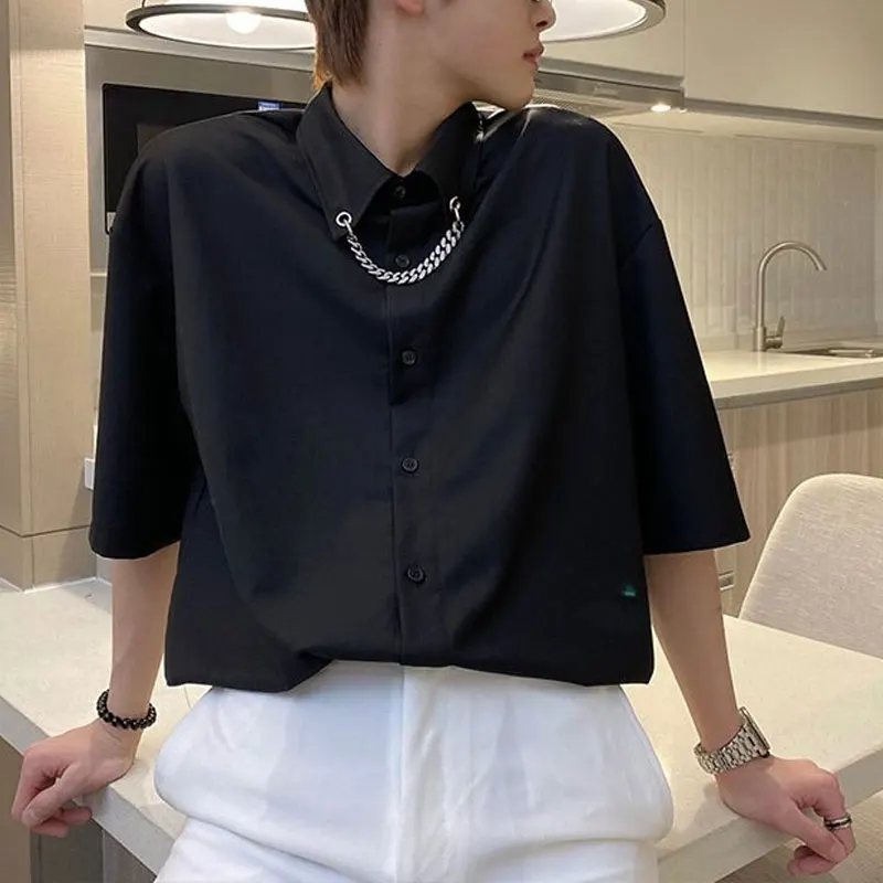 Stylish Chain Solid Color Shirts Men's Clothing Casual Turn-down Collar Summer Single-breasted Loose Basic Short Sleeve Shirts
Stylish Chain Solid Color Shirts Men's Clothing Casual Turn-down Collar Summer Single-breasted Loose Basic Short Sleeve Shirts