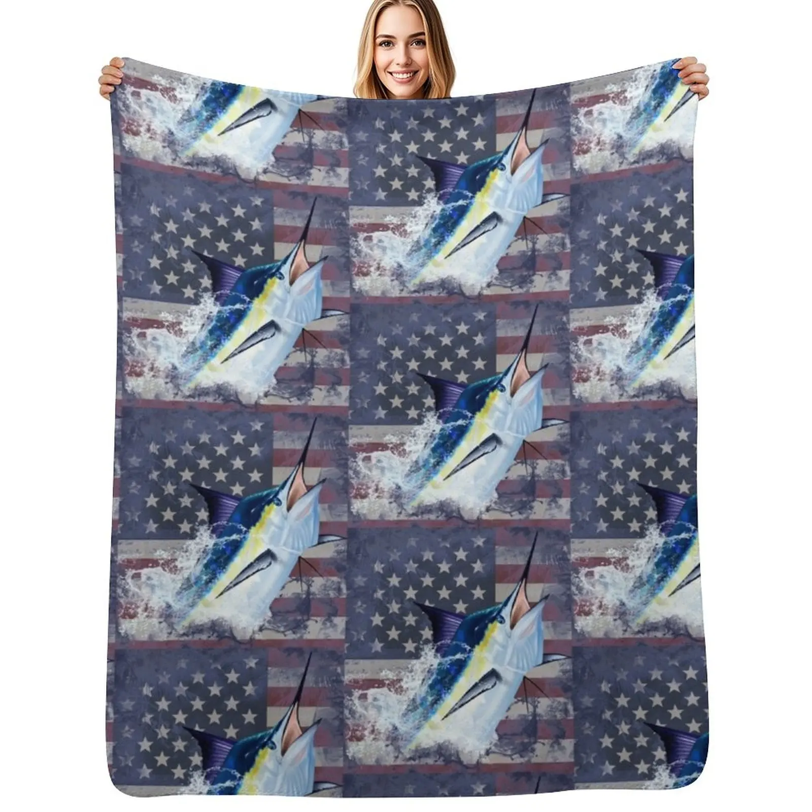 Blue Marlin with US Flag Throw Blanket Luxurious Soft Blanket Holiday Gift for Family
Blue Marlin with US Flag Throw Blanket Luxurious Soft Blanket Holiday Gift for Family