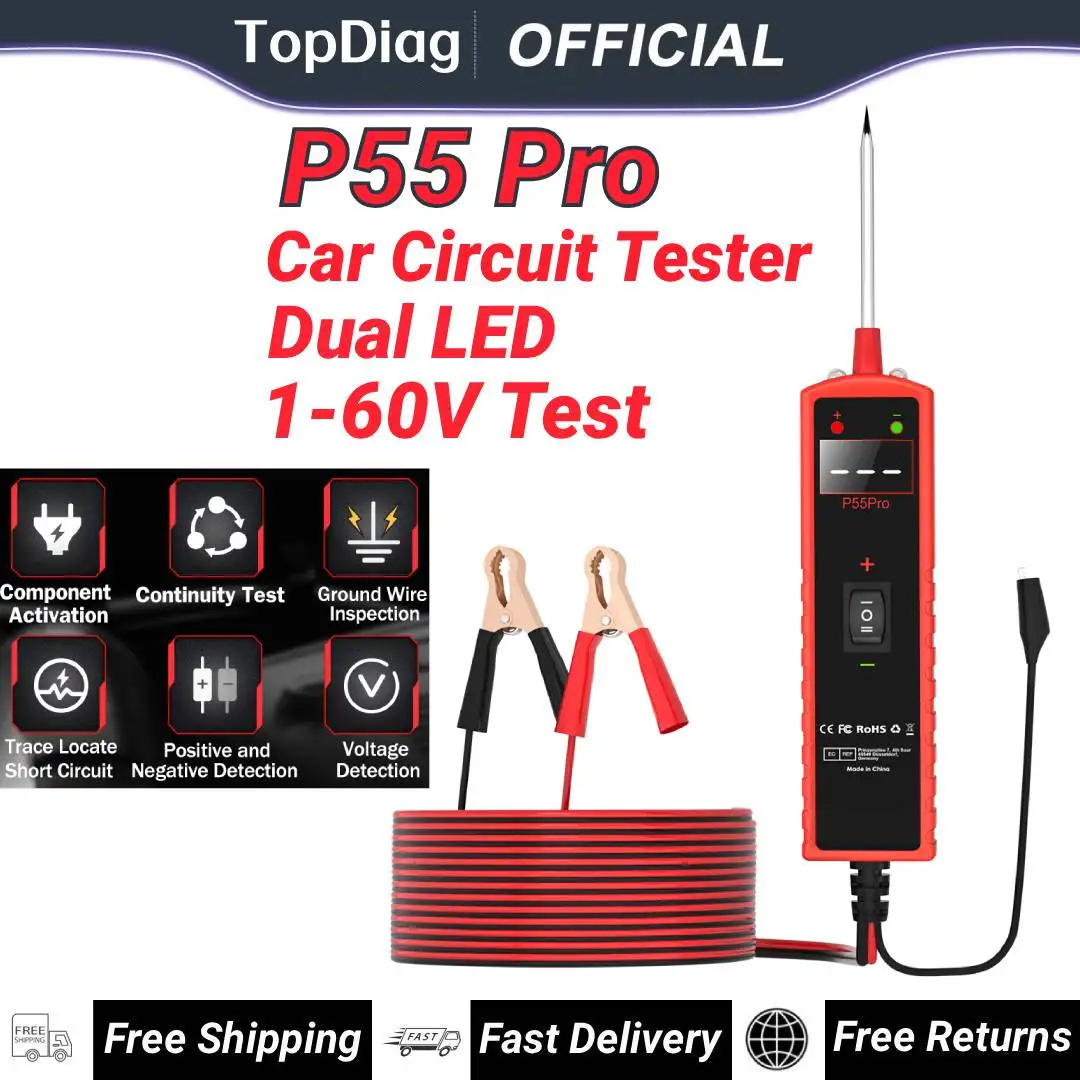 Новый тестер электрических цепей TopDiag P55 Pro Power Probe 2026 года, диапазон обнаружения 1-60В, автомобильный диагностический инструмент
Новый тестер электрических цепей TopDiag P55 Pro Power Probe 2026 года, диапазон обнаружения 1-60В, автомобильный диагностический инструмент