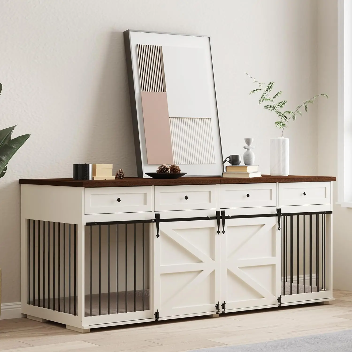 Indoor Wooden Dog Kennel Furniture with 4 Drawers Doors - for Small Medium Large Dogs - 83" Lx31.5 Wx35.6 H, White
Indoor Wooden Dog Kennel Furniture with 4 Drawers Doors - for Small Medium Large Dogs - 83" Lx31.5 Wx35.6 H, White