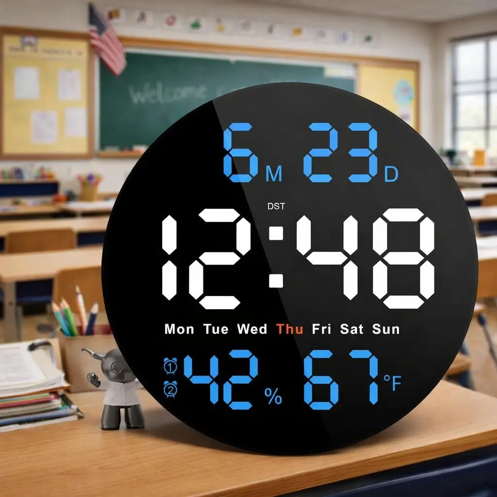 Digital Wall Clock 10 Inch Large Display Remote Control Dual Alarm Time Temp Humidity Auto Dimming Ambient Light for Home Office
Digital Wall Clock 10 Inch Large Display Remote Control Dual Alarm Time Temp Humidity Auto Dimming Ambient Light for Home Office