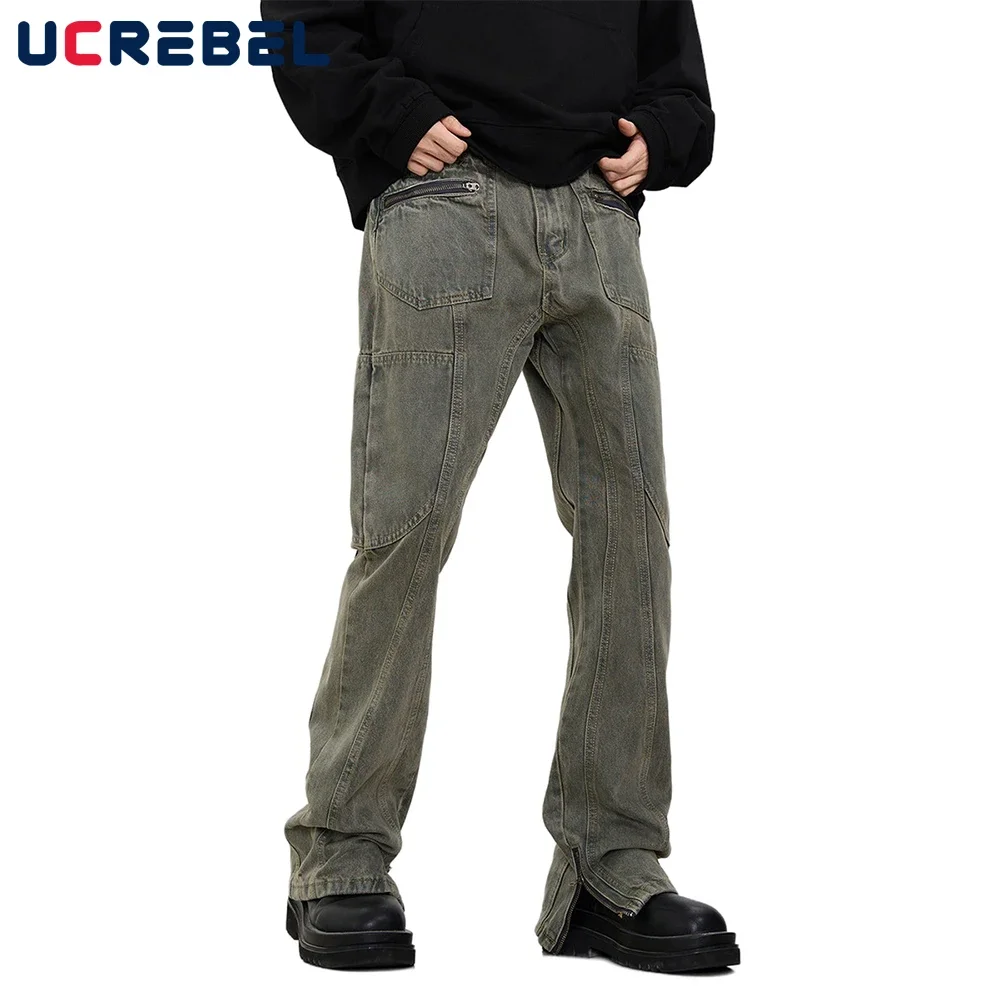 Pocket Spliced Jeans Mens Hem Zipper High Street Washed Distressed Loose Flare Pants Men Denim Trousers
Pocket Spliced Jeans Mens Hem Zipper High Street Washed Distressed Loose Flare Pants Men Denim Trousers