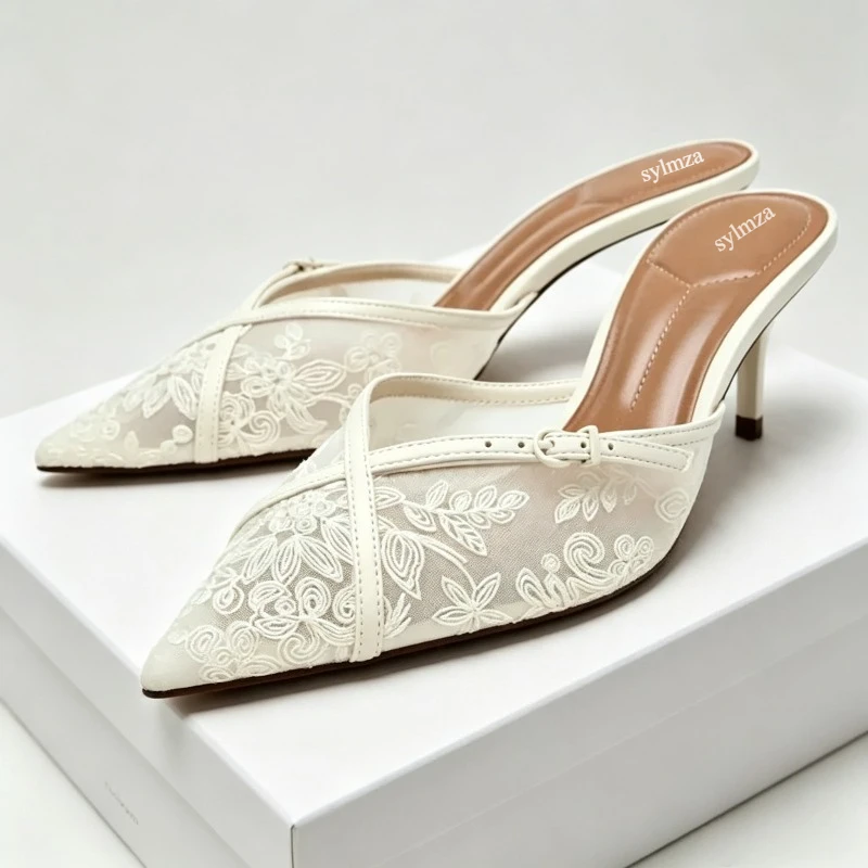 Embroidery Mesh Top with Backless Women Sandals Summer 2026 Designer Wedding Slippers Breathable Pointed-toe High Heels Ladies
Embroidery Mesh Top with Backless Women Sandals Summer 2026 Designer Wedding Slippers Breathable Pointed-toe High Heels Ladies