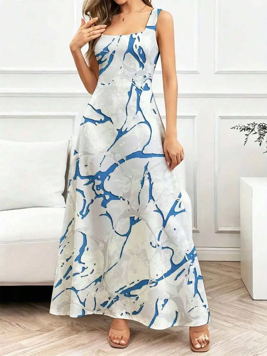 Square Neck Sleeveless Maxi Dress Abstract Blue Print Flowing Silhouette Elegant Casual Womens Dress
Square Neck Sleeveless Maxi Dress Abstract Blue Print Flowing Silhouette Elegant Casual Womens Dress
