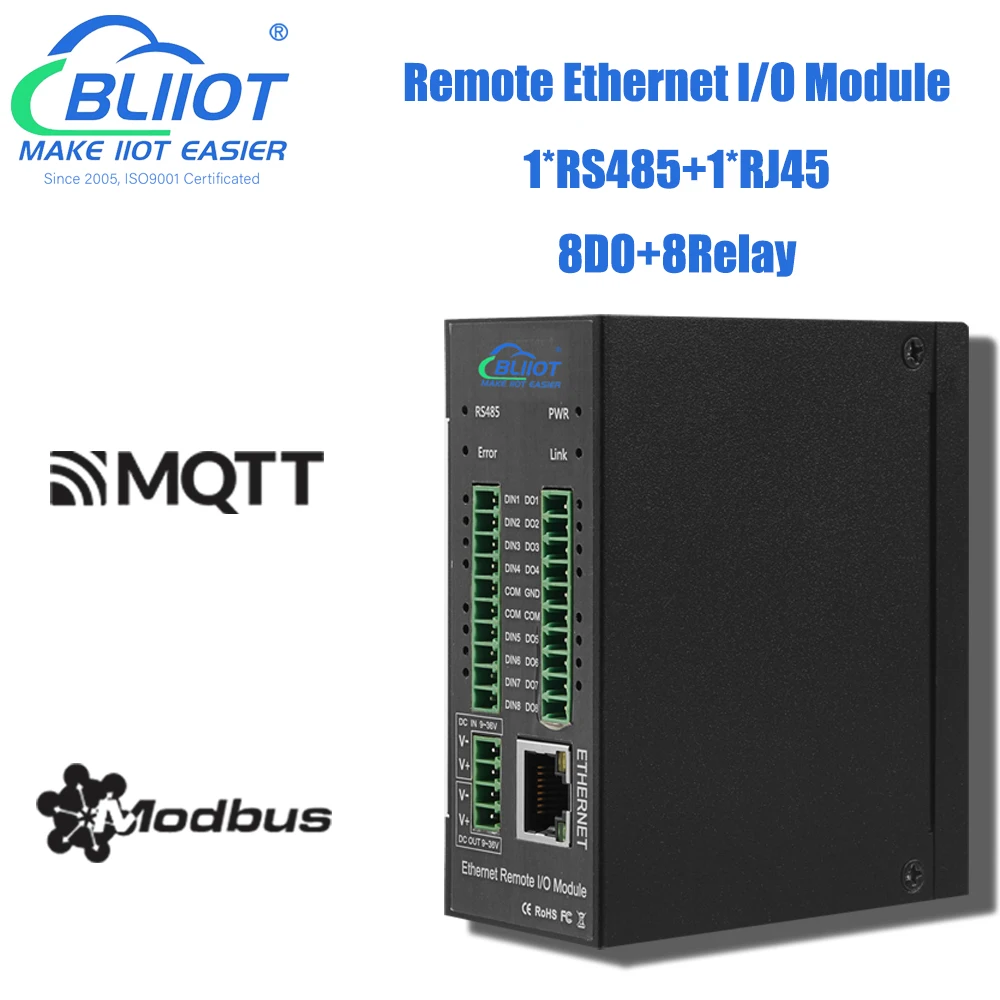 8DO+8Relay Remote Output Control I/O Module Modbus RTU to Modbus TCP Serial Port Ethernet Control Module
8DO+8Relay Remote Output Control I/O Module Modbus RTU to Modbus TCP Serial Port Ethernet Control Module