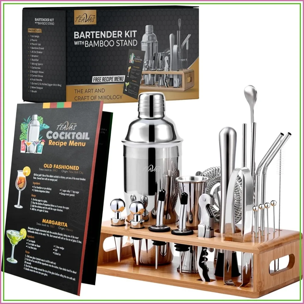 25-Piece Stainless Steel Cocktail Set with Bamboo Stand - Japanese Jigger, Shaker, Strainer & More for Home Bar
25-Piece Stainless Steel Cocktail Set with Bamboo Stand - Japanese Jigger, Shaker, Strainer & More for Home Bar