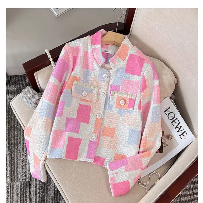Autumn New Pink Fragrant Plaid Short Coat Women's Spring Casaco Feminina Abrigo Mujer
Autumn New Pink Fragrant Plaid Short Coat Women's Spring Casaco Feminina Abrigo Mujer