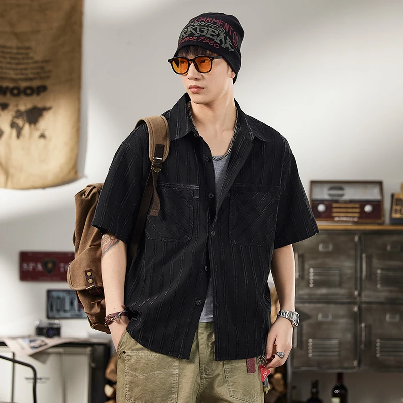 Men Summer Streetwear Fashion Loose Casual Vintage Stripe Oversize Short Sleeve Cargo Shirts Cityboy Plus Size Shirt Blouses
Men Summer Streetwear Fashion Loose Casual Vintage Stripe Oversize Short Sleeve Cargo Shirts Cityboy Plus Size Shirt Blouses